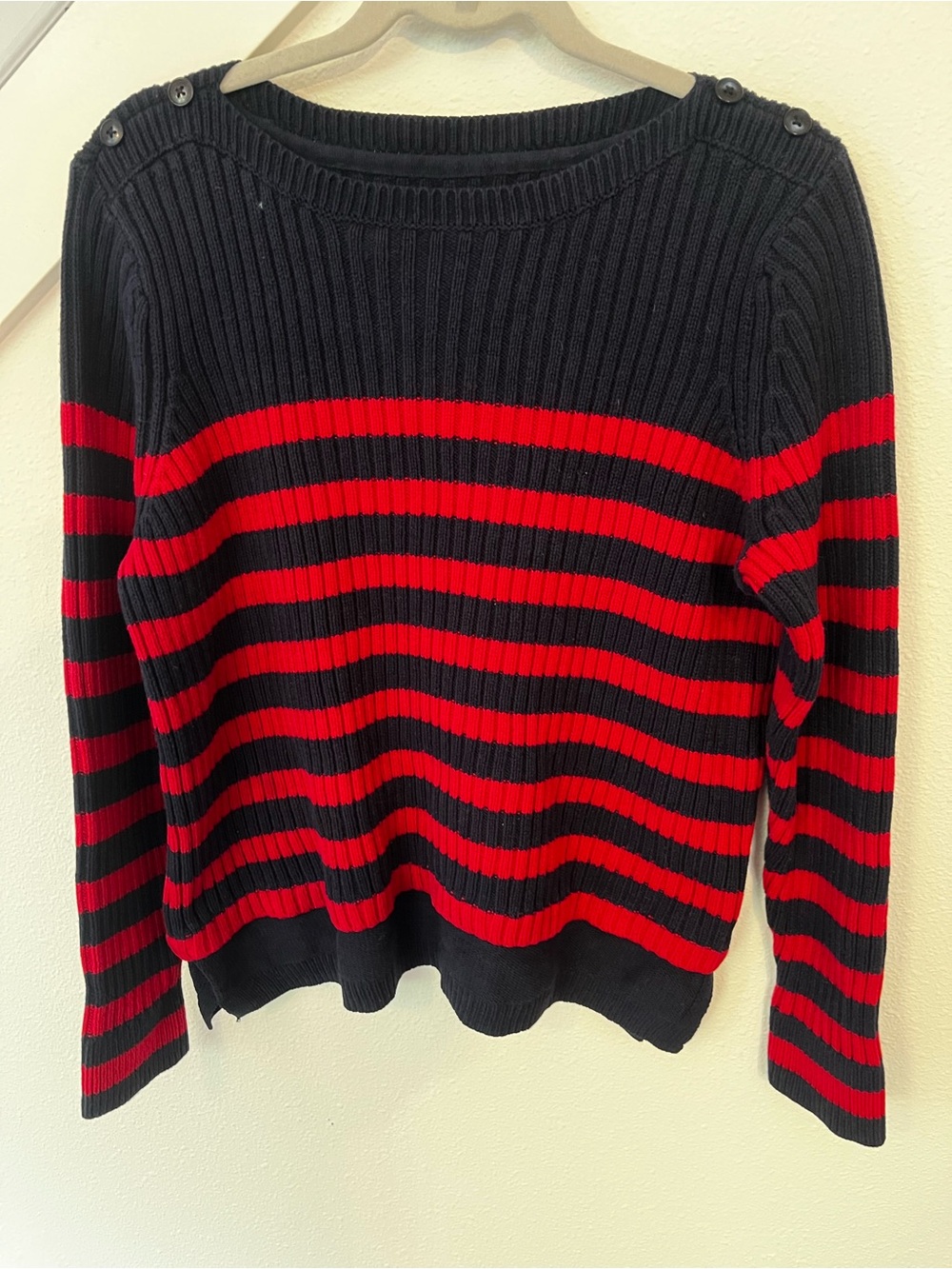 croft & barrow Black and Red Striped V-Neck Sweater